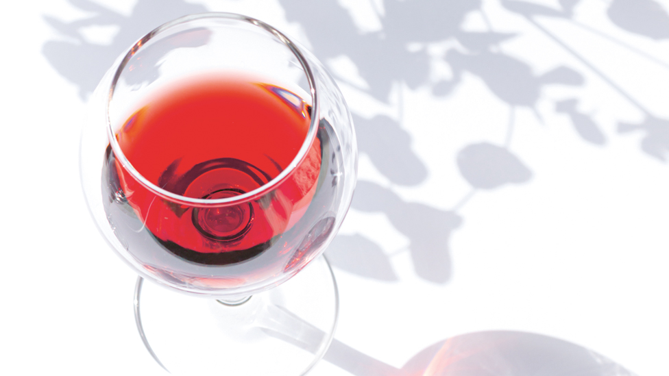 A glass of red wine outside in the shade