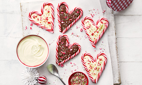 Five candy cane in hearts shape