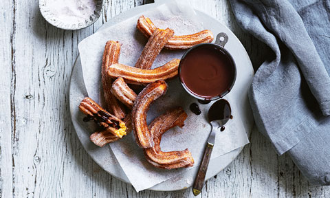 Curtis Stone's sweet potato churros with warm chocolate sauce