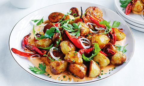 Curtis Stone's patatas bravas salad with chillies and shallot