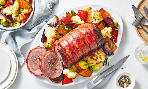 Prosciutto-wrapped lamb roast