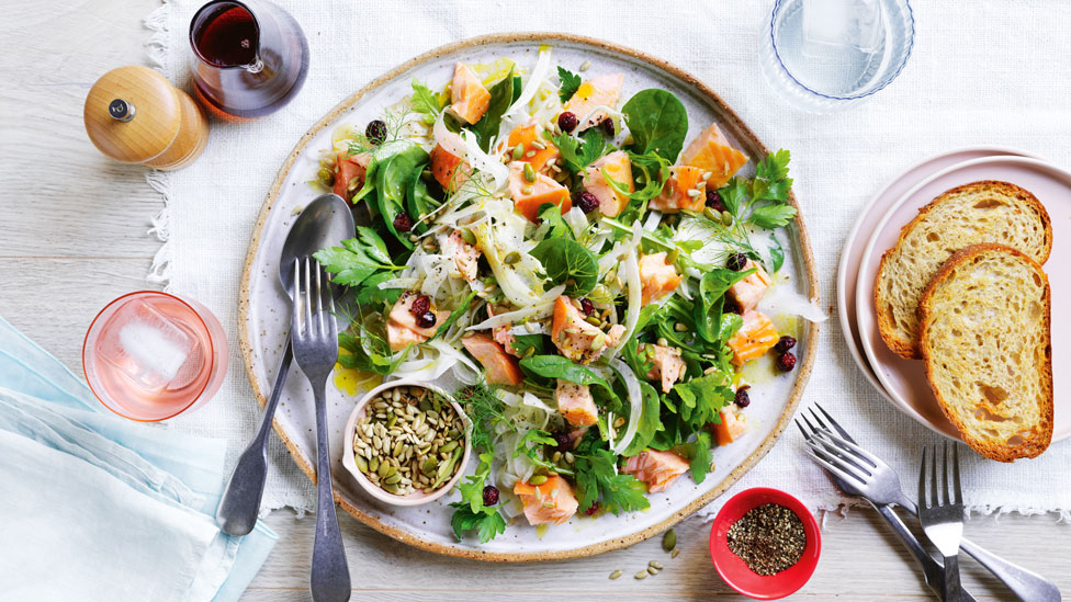 Maple-glazed salmon with herbed fennel salad