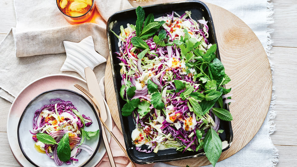 Crunchy slaw with yoghurt and chilli dressing