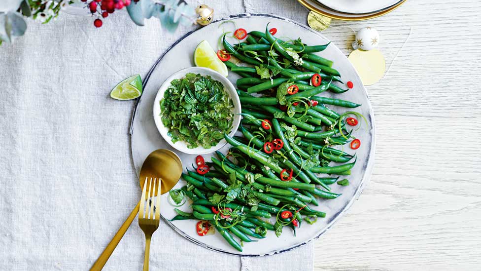 Green bean salad with coriander salsa verde