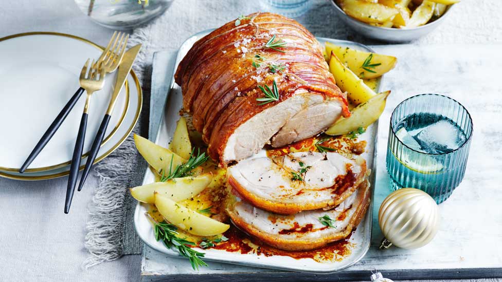 Curtis Stone’s Pork roast with Greek-style honey-mustard sauce