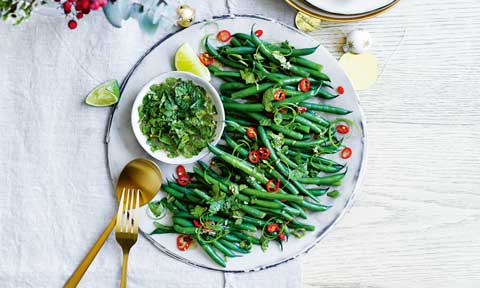 Green bean salad with coriander salsa verde