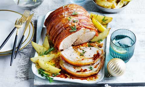 Curtis Stone’s pork roast with Greek-style honey-mustard sauce