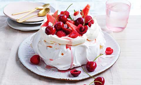 Cherry and coconut summer pavlova