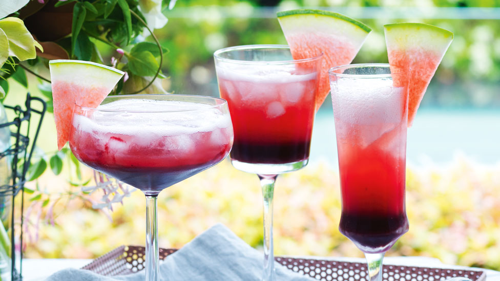 Cherry and watermelon mimosas