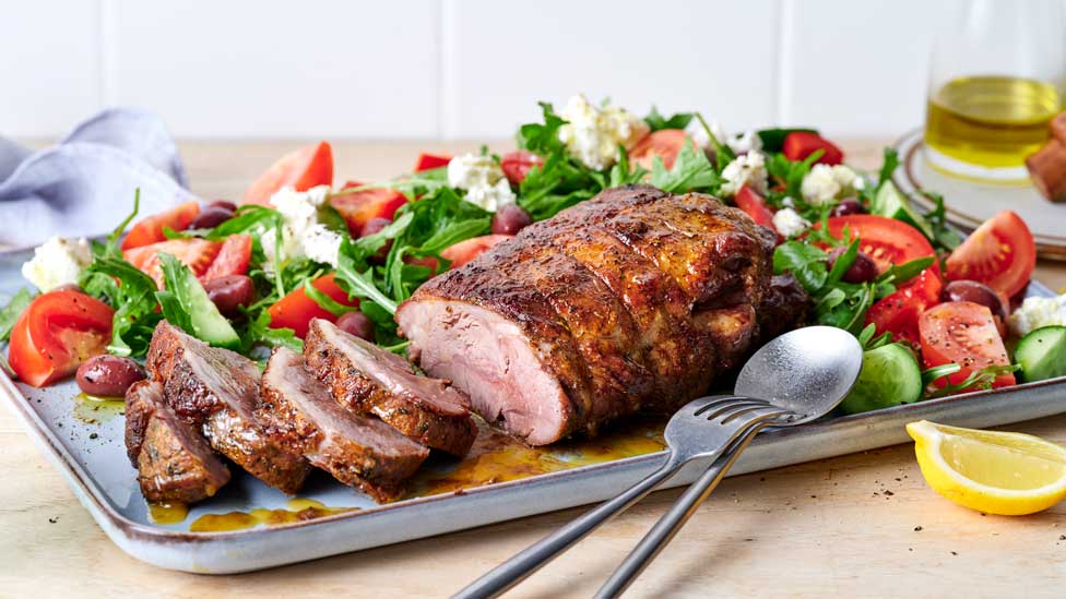 Roast lamb with Greek-style salad