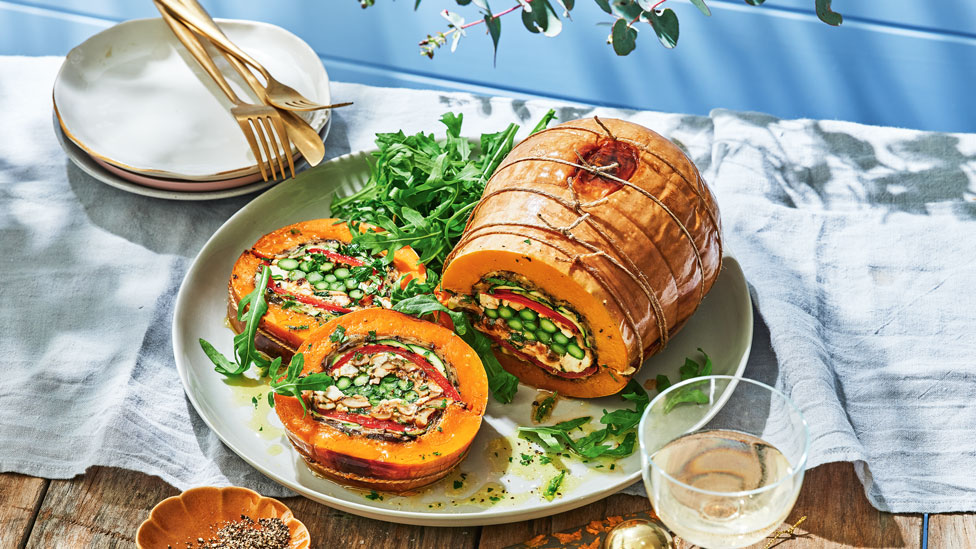 Kerri’s roasted pumpkin stuffed with vegetables