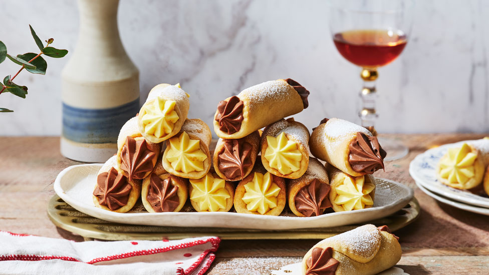 Maria’s baked vanilla  and chocolate cannoli