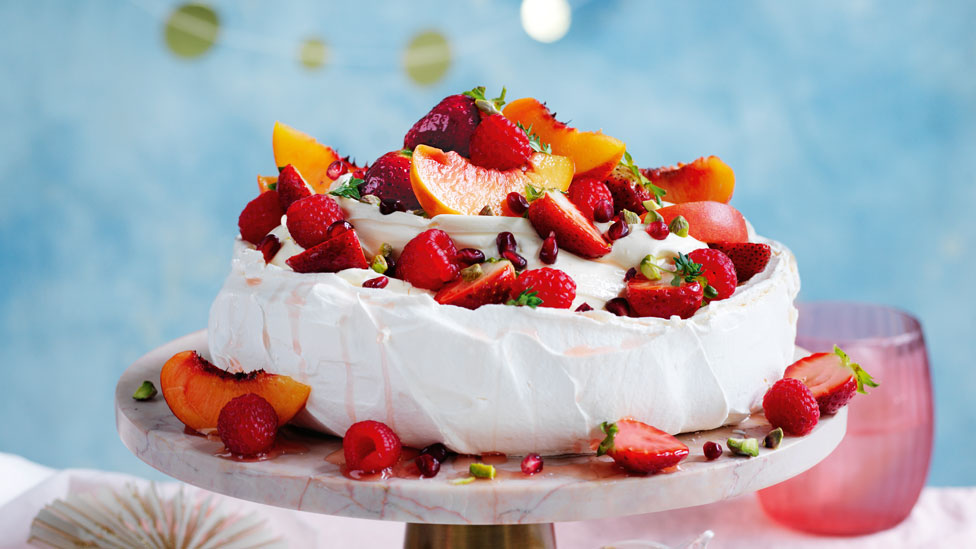 Pam’s elderflower and red fruits pavlova