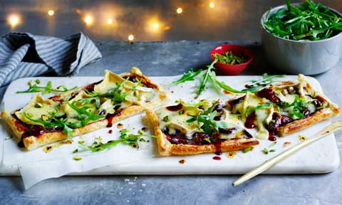 Curtis Stone's balsamic cherry tart with brie and pistachios