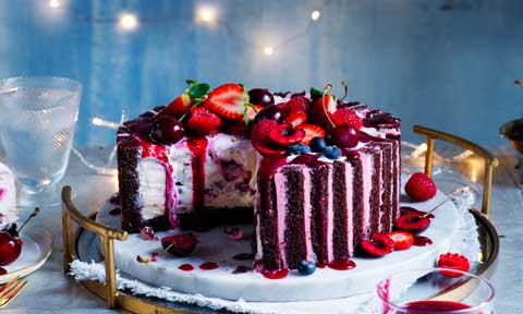 Curtis Stone's berries and cherry chocolate ice cream layer cake