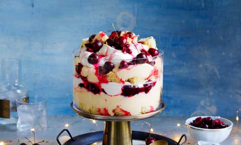 Curtis Stone's panettone and eggnog trifle with cherries