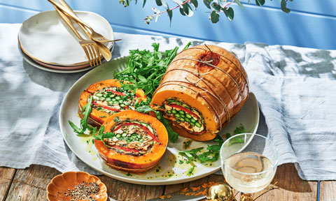 Kerri’s roasted pumpkin stuffed with vegetables