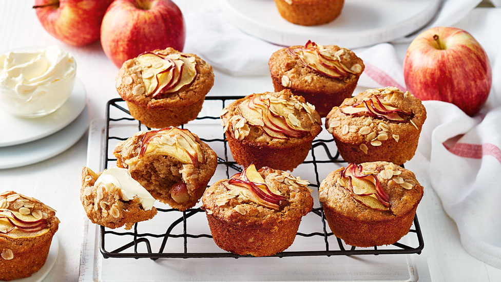 Eight apple and oat muffins