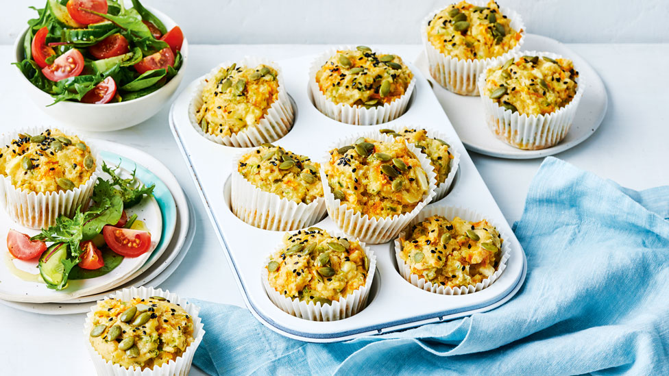 11 broccoli cauliflower and pumpkin muffins with salad