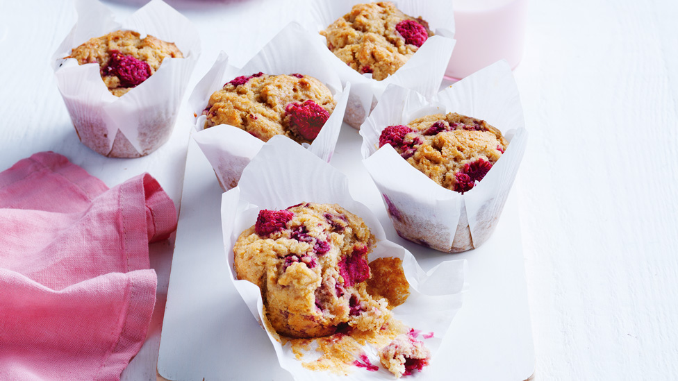 Five dairy-free raspberry muffins