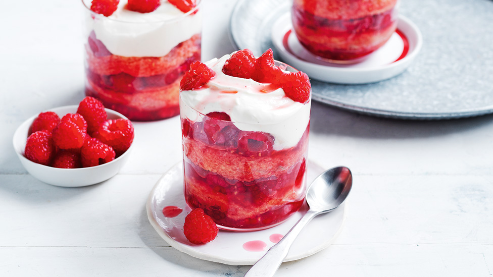 Cups of raspberry brioche summer puddings