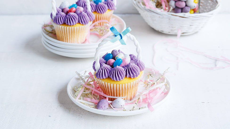 A couple of Easter egg basket cupcakes