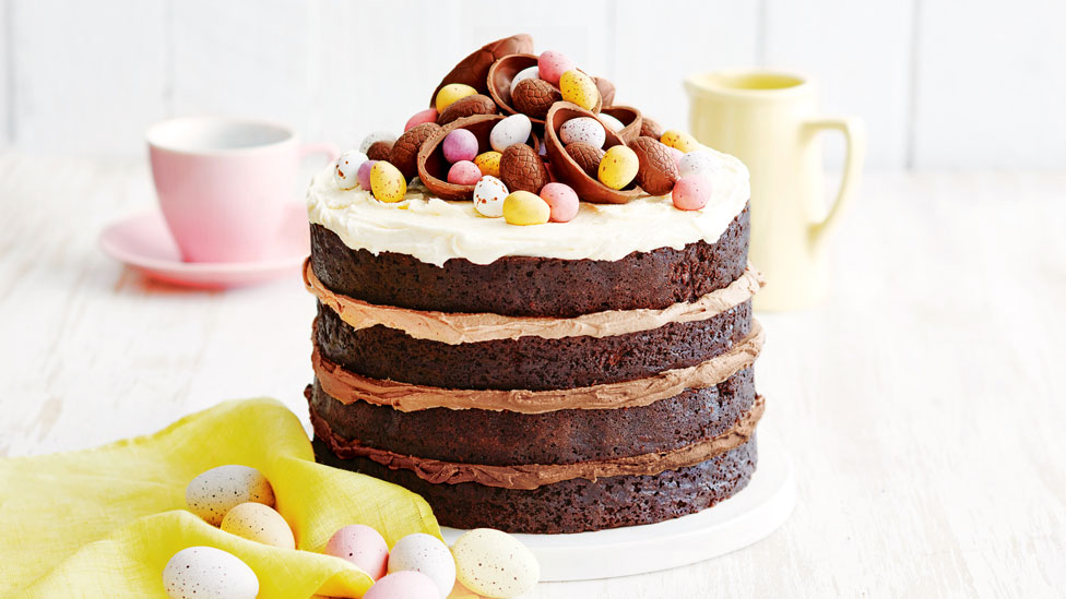 Triple-chocolate layered Easter cake