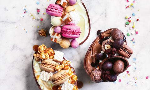 Hot cross bun, caramel crunch and triple-choc cheesecake Easter eggs
