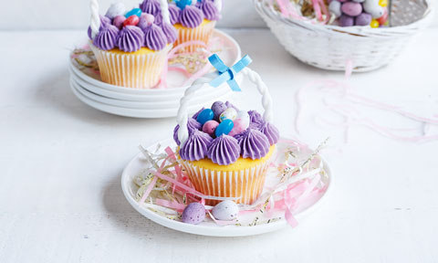 A couple of Easter egg basket cupcakes