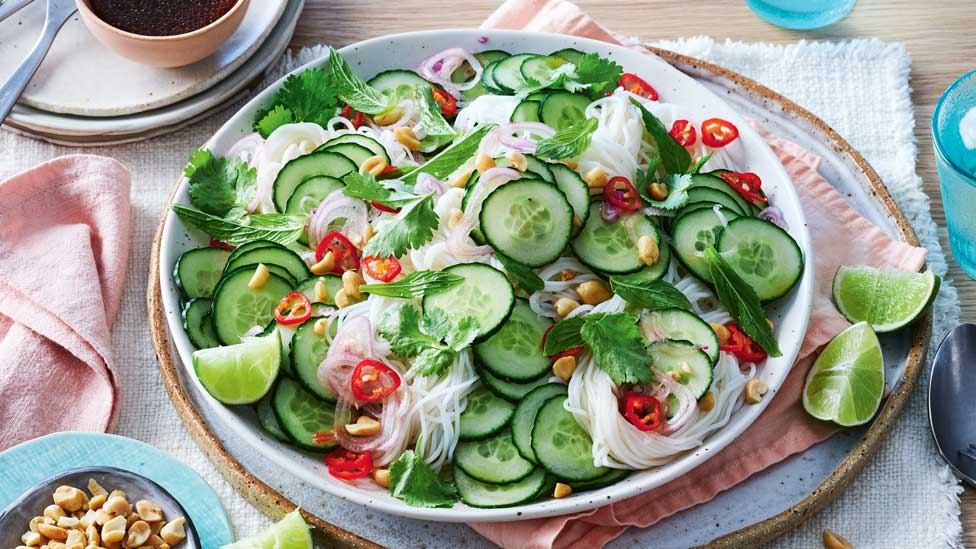 Cucumber and noodle salad with peanuts