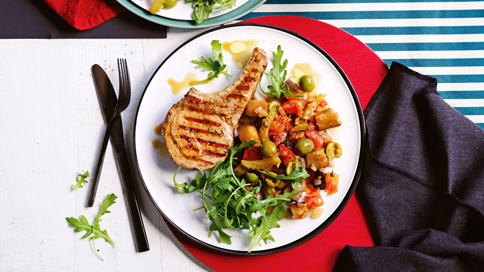 Pork cutlets with caponata