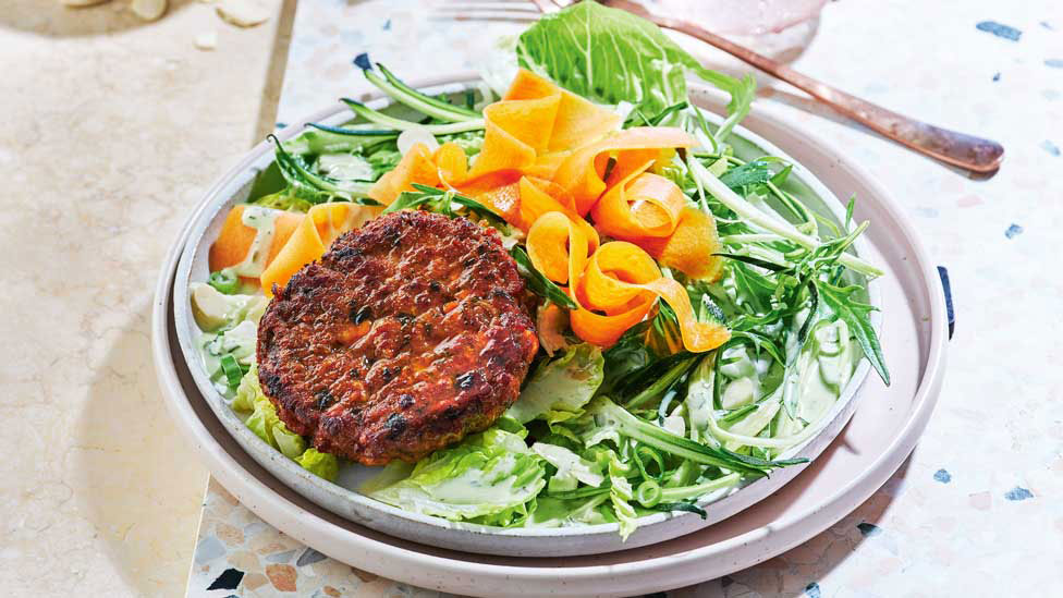 Smoky veggie burger salad