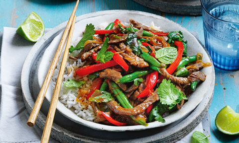 Curtis Stone’s steak and green bean stir-fry with ginger, garlic and herbs