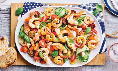 Chargrilled prawn panzanella