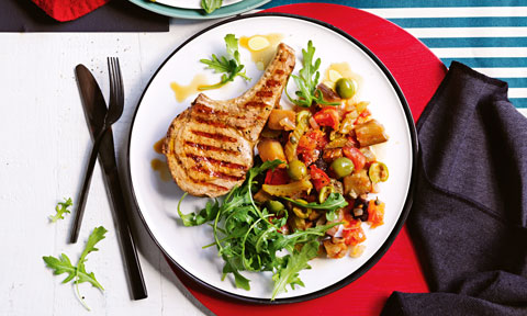 Pork cutlets with caponata