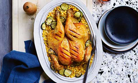 Courtney Roulston’s roast chicken with miso-butter corn