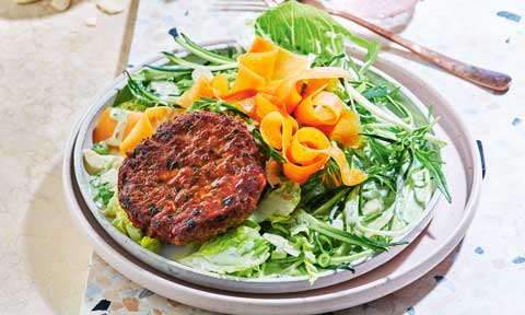 Smoky veggie burger salad