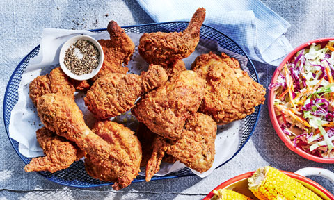 Southern fried chicken with slaw and corn 