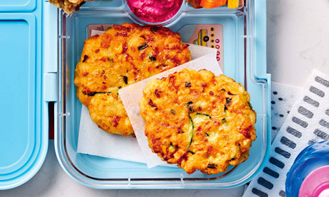 Zucchini, corn and haloumi fritters