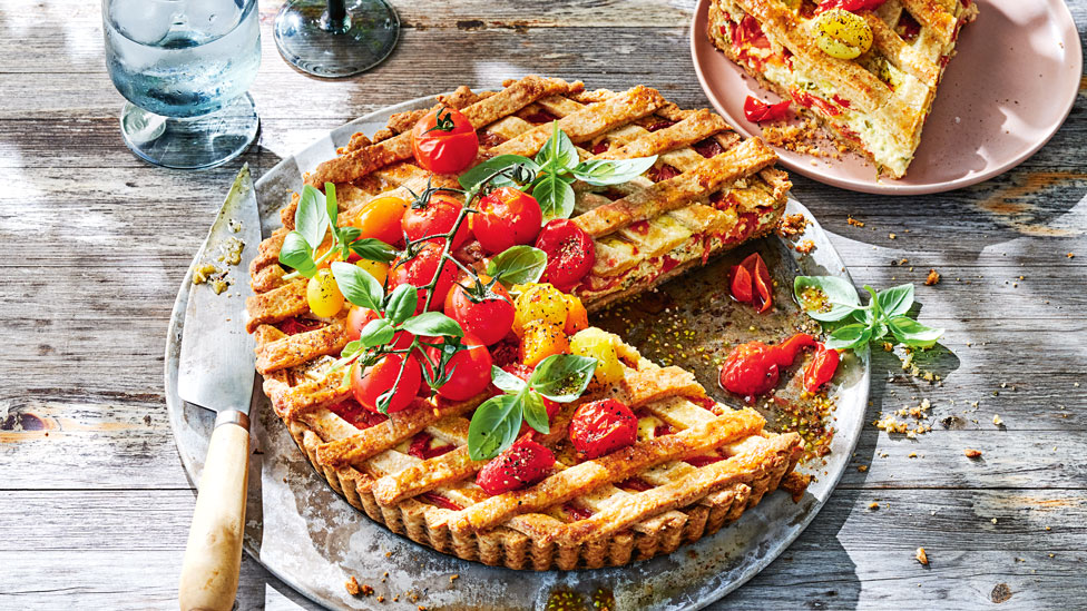 Tomato lattice picnic pie