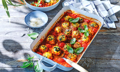 Brent Draper’s spinach and ricotta dumplings in tomato sauce