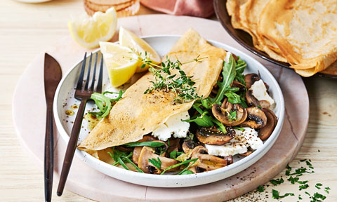 Buckwheat crepes with mixed mushrooms