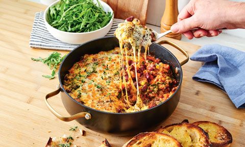 Cheesy sausage and bean skillet bake