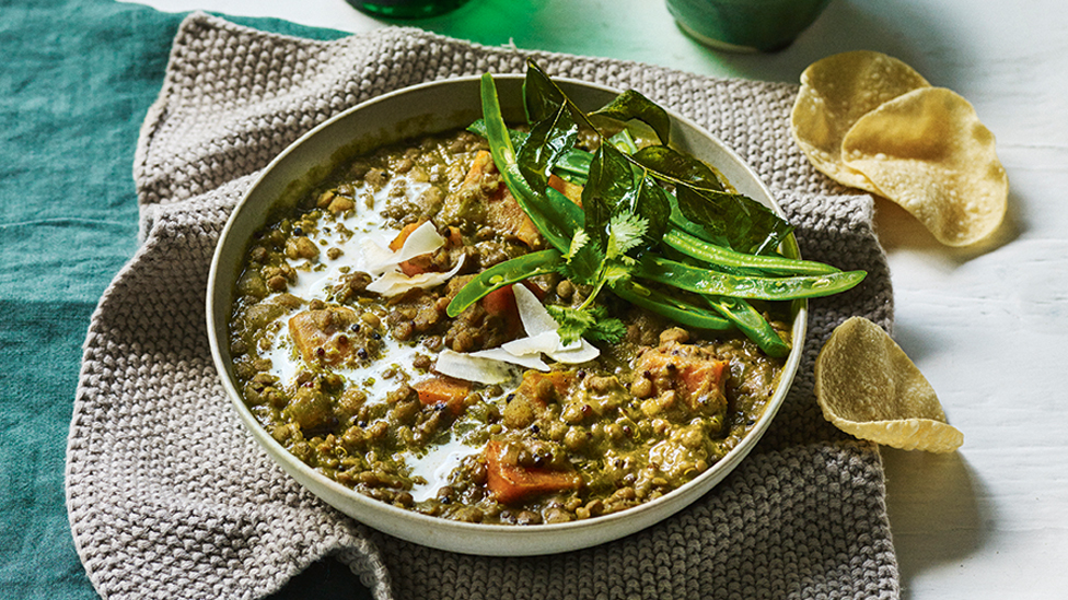 A bowl of turmeric and coconut dhal