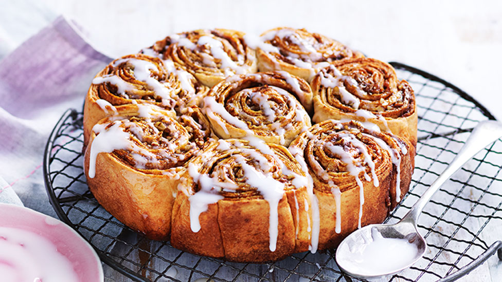 Freshly baked cinnamon and pecan scrolls