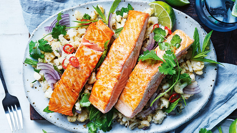 Curtis Stone's Salmon with cauliflower lard salad