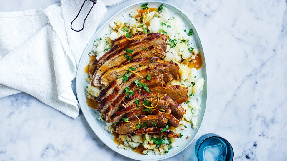 Beef brisket with parley lemon potatoes and lemon zest