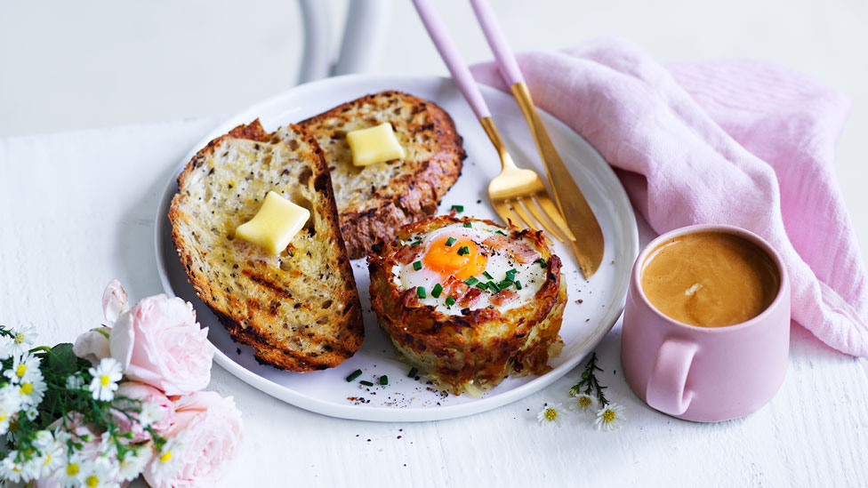 Hash Brown Egg Cups and Toast with Butter on a Plate