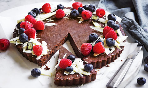 Chocolate and raspberry truffle tart