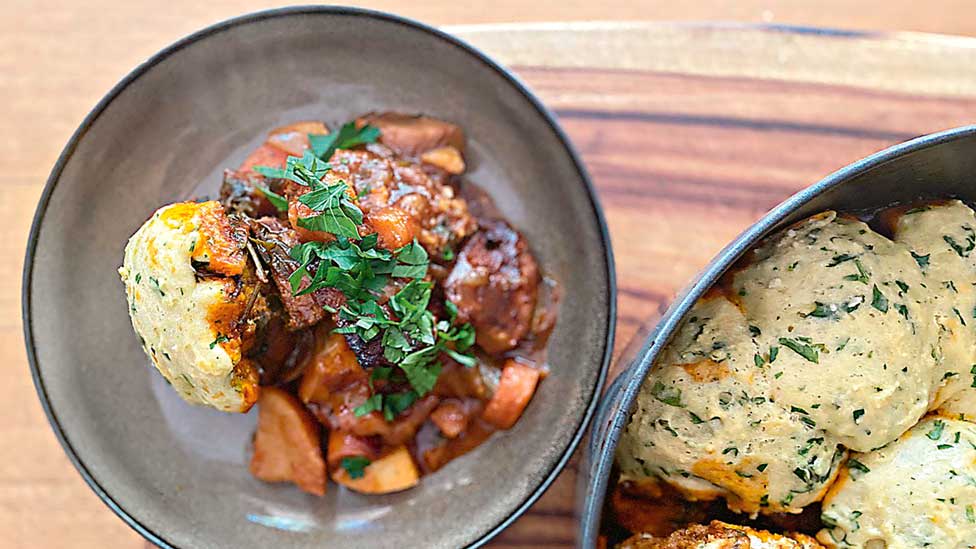 Dan and Steph's hearty beef stew with herb dumplings